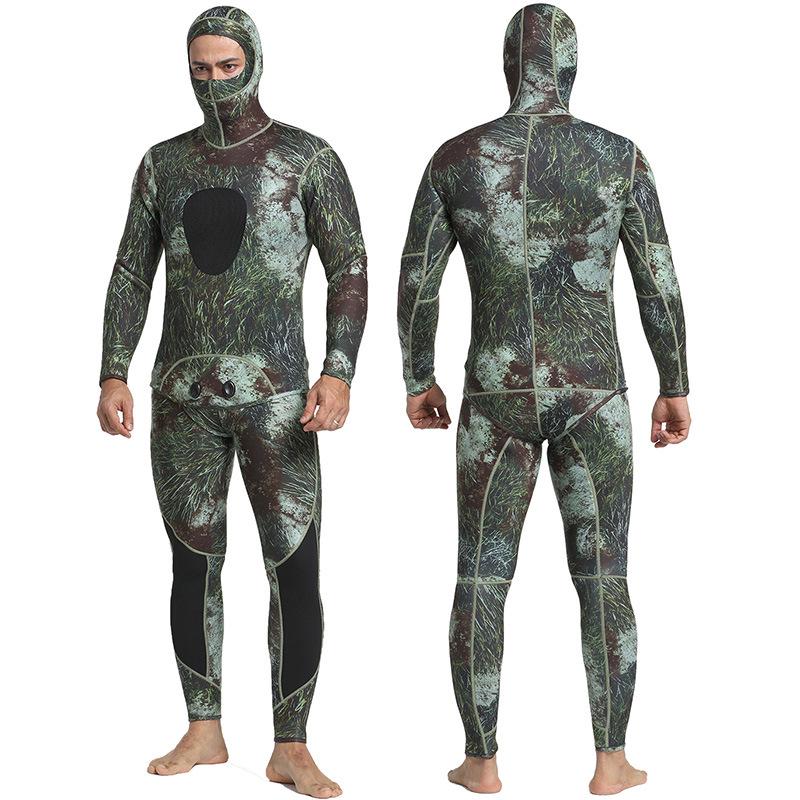 3mm Men's Camouflage Two-Piece Wetsuit for Fishing, Hunting, Diving, and Surfing
