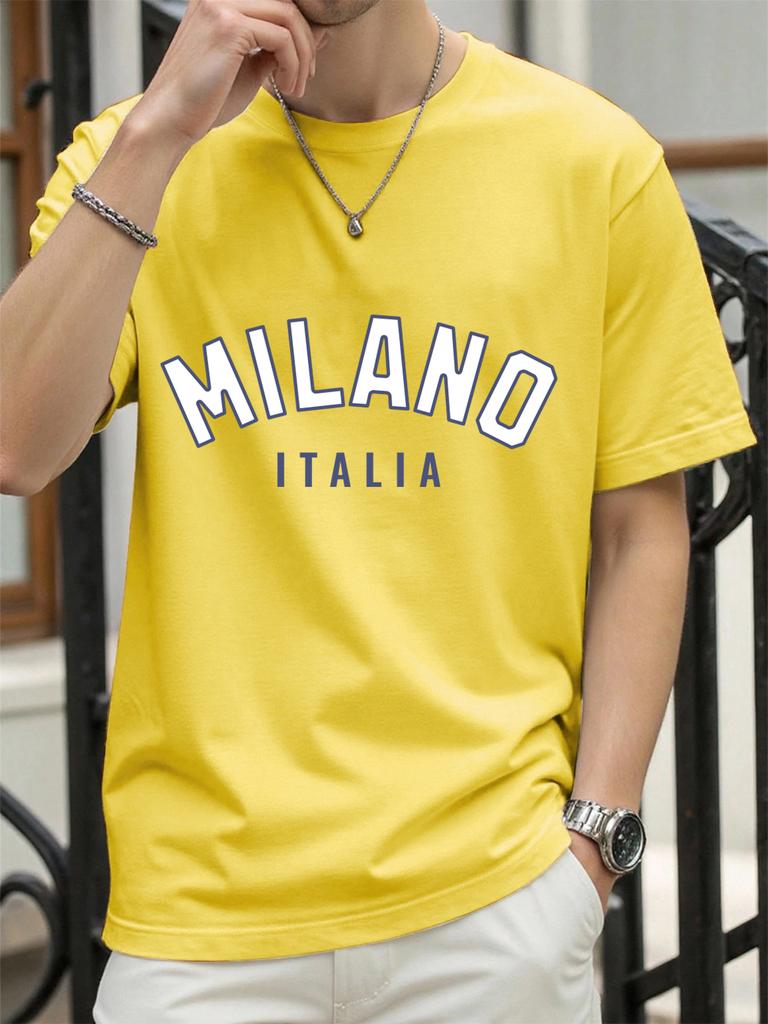 Milano Włochy Nadruk Litery Retro Koszulka Męska Luźna Bawełniana Koszulka Modna Letnia Odzież Unisex Uniwersalna Streetwear