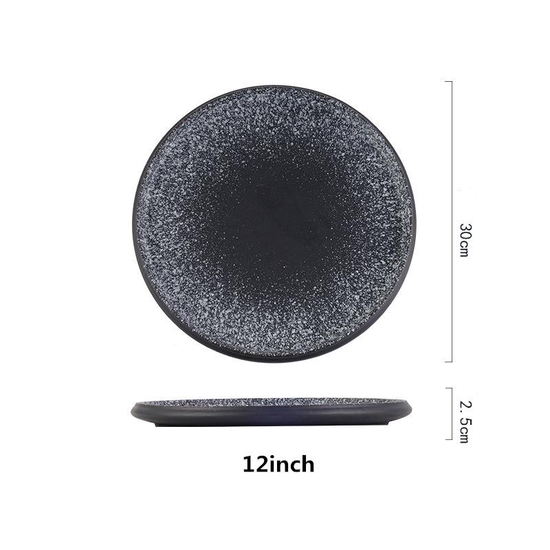 Steak plate plate Household creative black sushi Commercial Japanese food Dim sum flat plate breakfast dishes and plates sets