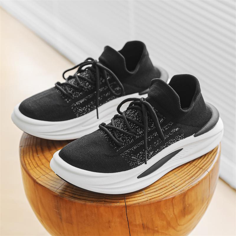 

Новые мужские туфли летние тонкие сетчатые дышащие летающие тканые спортивные повседневные носки обувь толстые подошвы бег вся модная обувь 44 чёрный