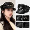 Black Beret Hat PU Leather Sailor Visor Hat Retro Newsboy Cap