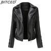 BITCED Fashion Knitted Leather Jacket for Women with Straps Trendy Clothing Casual Jacket