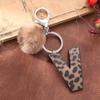 Western Cowboy Leopard Print Leather Keychain with Acrylic Letter and Plush Ball Accessories