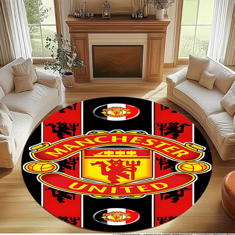 Manchester United F.C Print Round Rug, Washable Floor Carpet, For Entryway Dorm Laundry Room Office Study, Home Decor Birthday Christmas Gift
