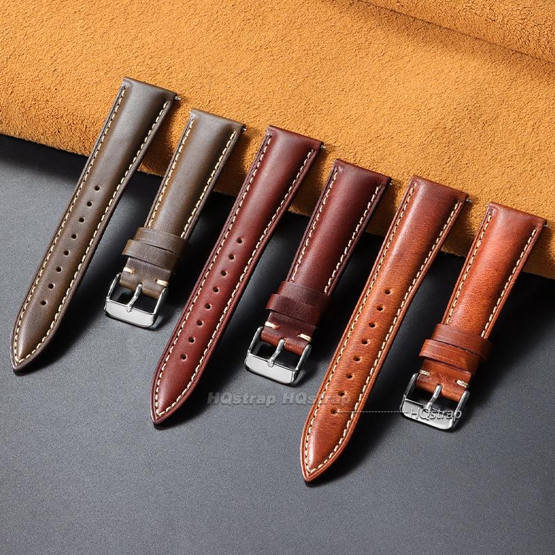Vintage Oil Wax Cowhide Watch Strap 18mm 19mm 20mm 21mm 22mm Universal Watchband Accessories Pin Buckle Quick Release Bracelet