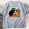 Van Gogh Cat Graphic T Shirts Men Women Flower Black Cat T-shirt Round Neck Cotton Short Sleeve Trendy Tee Shirt Tees