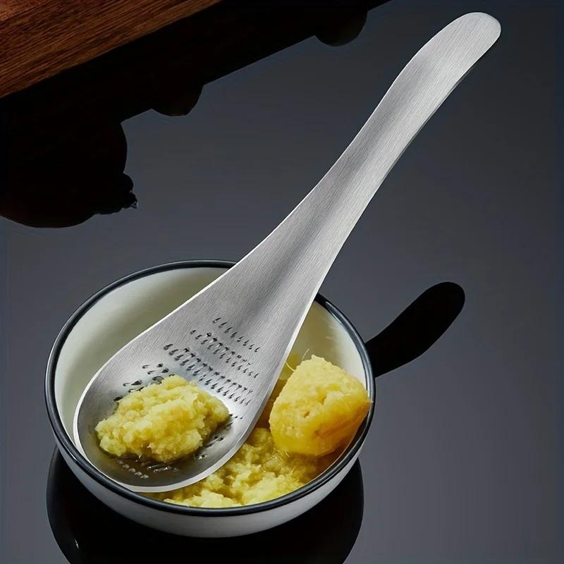 New! Hot Selling High Quality For Kitchen Stainless Steel Garlic Ginger Fruits Root Vegetable Grater Grinder Spoon