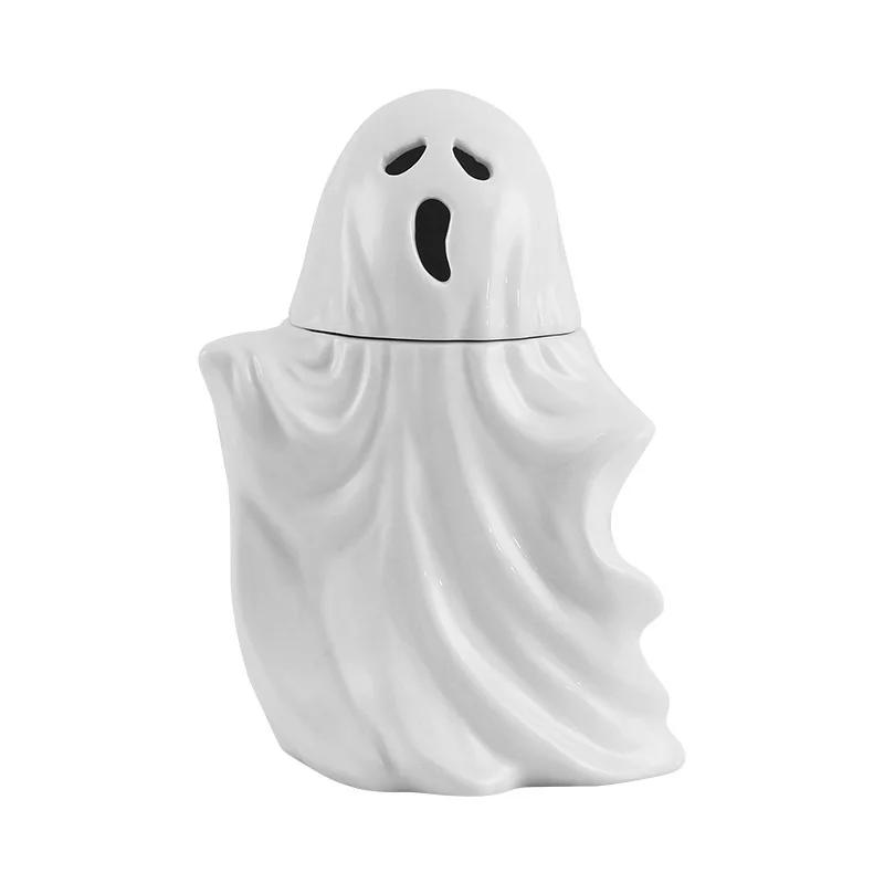 Three-dimensional Ceramic Mug White Ghost Cup with Lid Halloween Gifts Water Cup Coffee Cups Milk Mugs Breakfast Cups Tea Mug 450ml