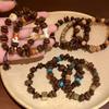 Handmade Natural Coffee Bean Bracelet Elastic Coconut Chip Wood Chip Braided Hand Decoration Bracelet For Women