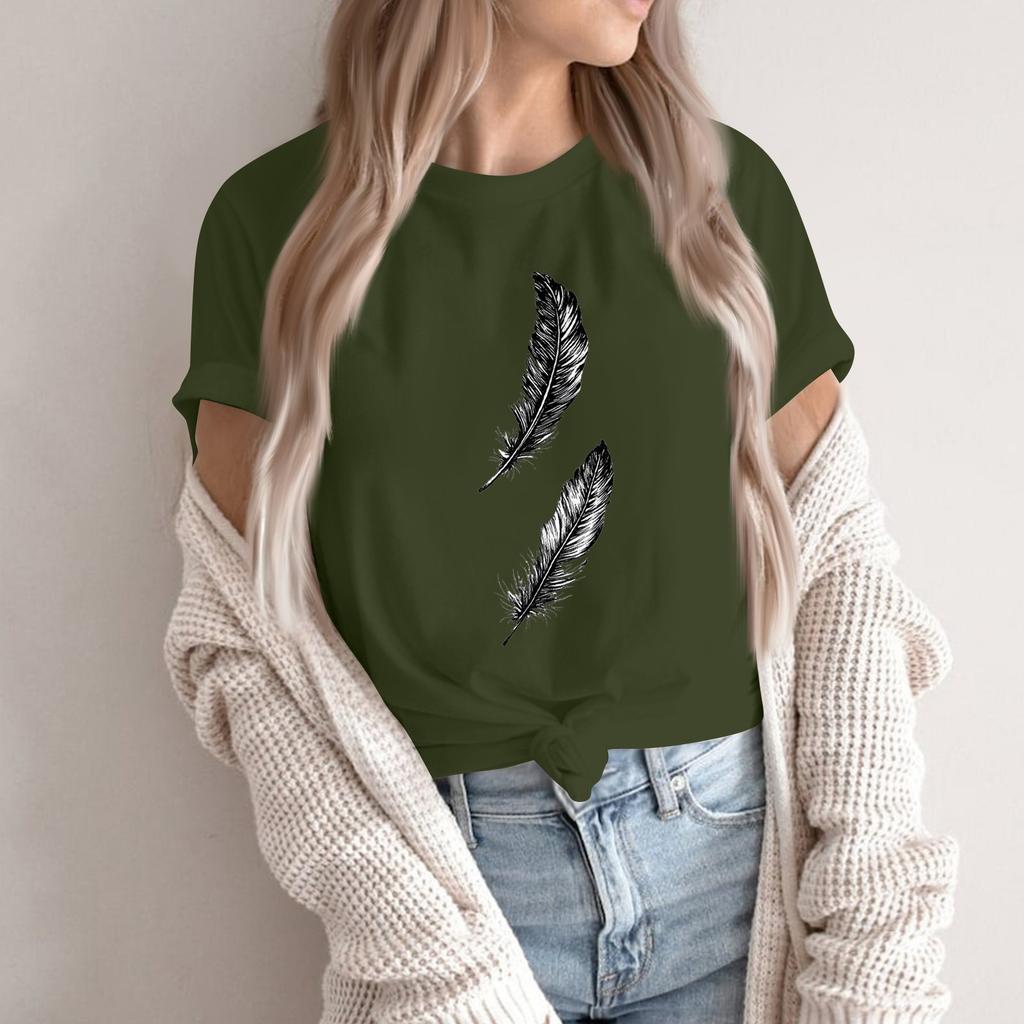 Women's Fashion Casual Printed Short Sleeve Round Neck Pullover Tops