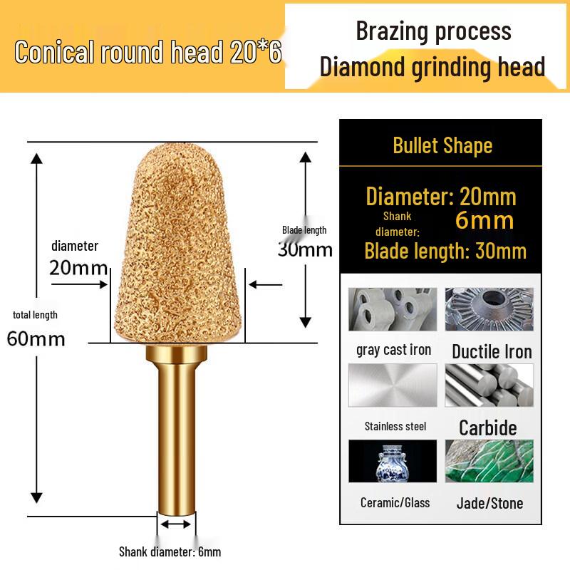 Conical Round Diamond Brazed Grinding Head