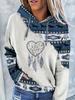 Vintage-Inspired Western Print Sweatshirt - Soft, Casual, Drawstring Hoodie with Pocket for Women Long Sleeve Pullover Design