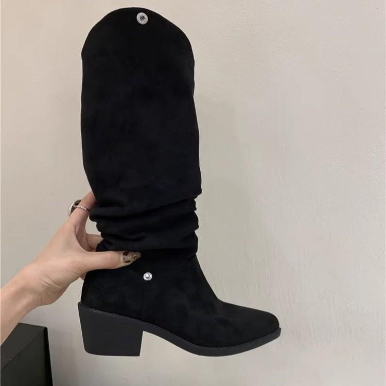 Western two wear cowboy boots children pile boots 2025 new autumn pointed boots medium thick heel knight boots