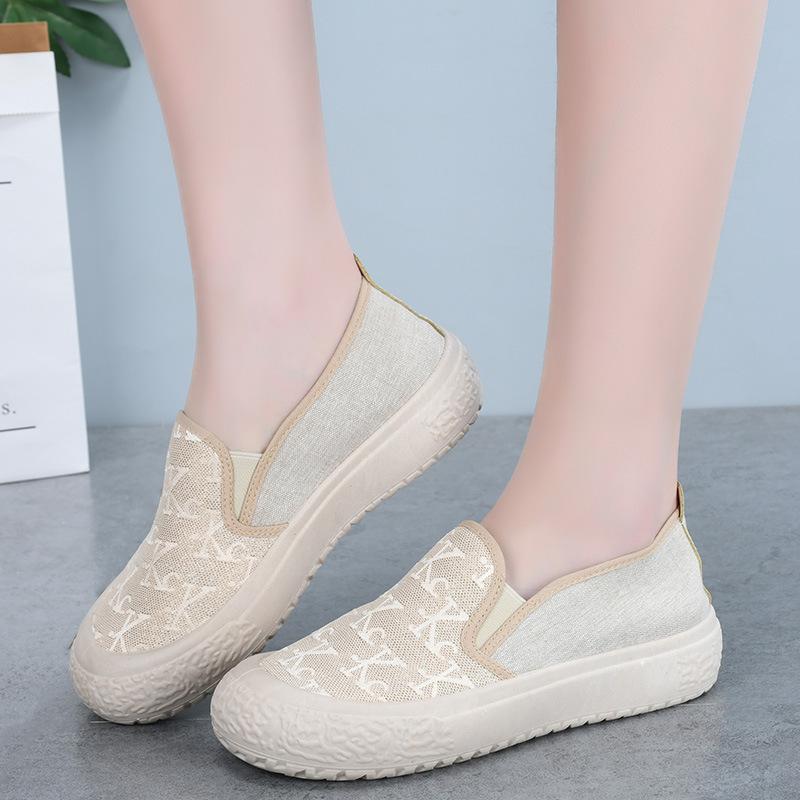 

Весенне-осенние парусиновые туфли женские новые дышащие на толстой подошве повседневные студенческие туфли на мягкой подошве нескользящие на один педаль 40