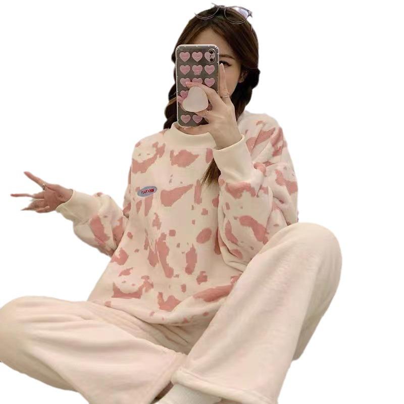 Petite Women's Coral Fleece Pajamas for Outdoor Wear, Cute Flannel Home Set, 2024 Autumn/Winter Collection