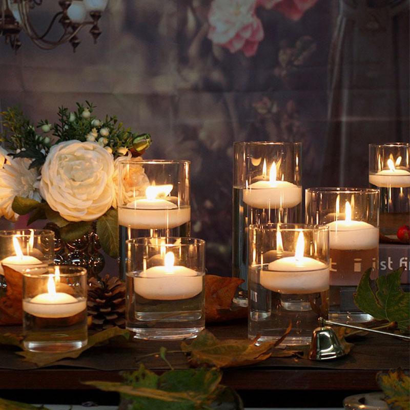 Cylinder Glass Cup Candlestick Wedding Transparent Candle Cup Holder Glass Vase Dining Table Candle Container Art Storage Jar