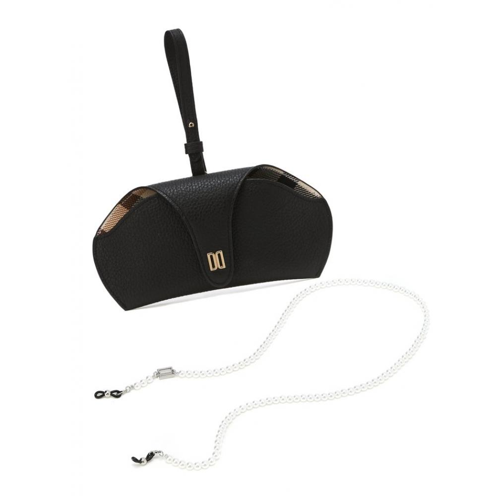 

Dax Accessories Black Dd Logo Leather Glasses Case And Charm Ornament+pearl Dd Logo Decorative Glasses Strap