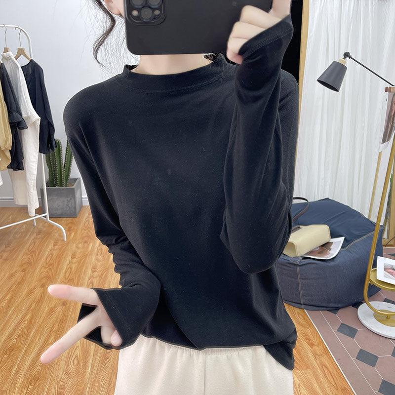 

Double-sided German velvet inner bottoming shirt autumn and winter new large size long-sleeved semi-turtleneck fashionable loose women M чорний