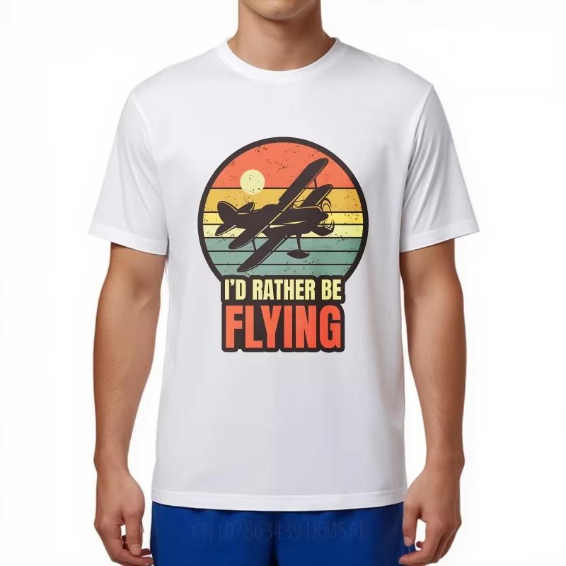 Модная футболка с принтом Унисекс Однотонная футболка Большого размера Винтажный Самолет Закат Я бы предпочел летать Мужские футболки Минималистичная футболка L