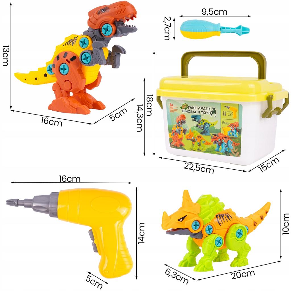 Klocki Konstrukcyjne Dinozaury Do Skręcania 4w1 Zestaw z Wkrętarką Walizką