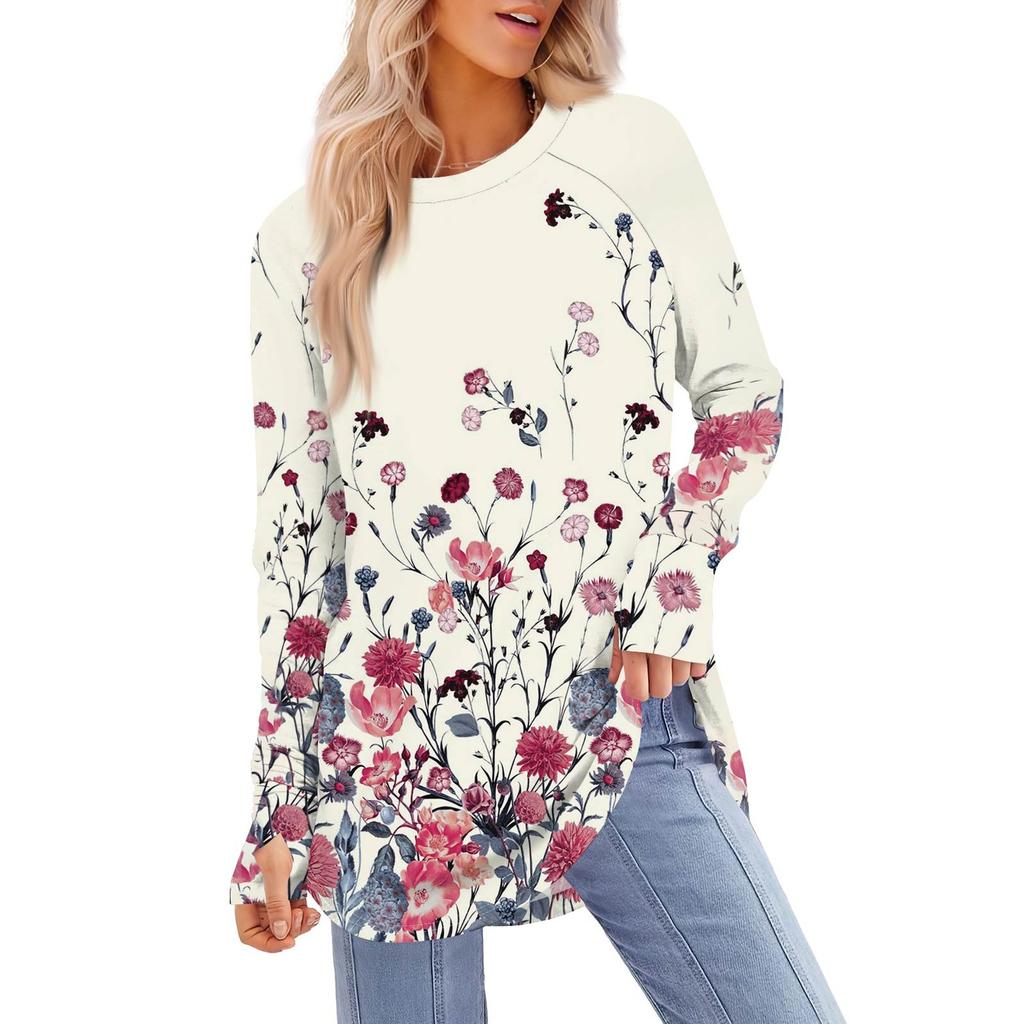 Womens Oversized Sweatshirt Graphic Sweater Long Sleeve Drop Shoulder Round Shirt Tops Vintage Clothes
