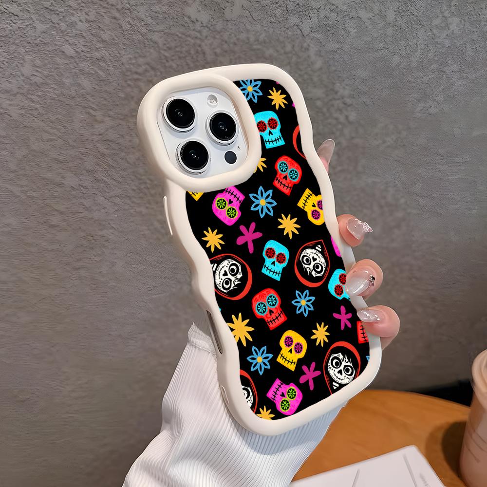 Day of the Dead Wavy Edge TPU Mobile Phone Case for iPhone 17 16 15 14 13 12 11 Air Pro Max Plus Colorful Cover iPhone 11 Pro