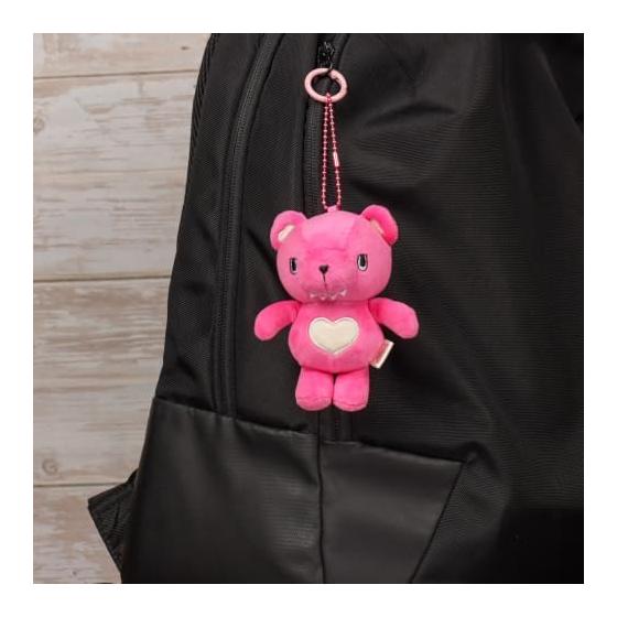 Shinada Gaburab Bear Mascot Plush Keychain, Pink, 10cm Height, Sharp Fangs, Slanted Eyes, Cool Bear Design, Lightweight, Attachable To Bags/Belts,
