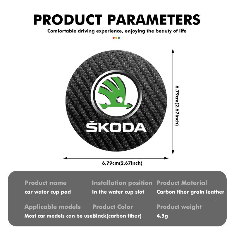 Cycr3 2Pcs Car Coaster Water Cup Anti-slip Pad Mat For Skoda Kamiq MK3 Roomster Rapid Kodiaq Karoq Fabia Enyaq