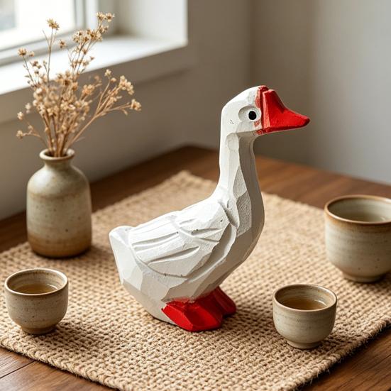 Resin Goose Ornament Desktop White Goose Statue Mini Goose Figurine for Home Office Tabletop Potted Plant Decor