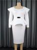 Women Elegant White Bodycon Dress Sweetheart Collar Long Sleeve Waist Belt  Peplum Hem Evening Party Wedding Guest Autumn New