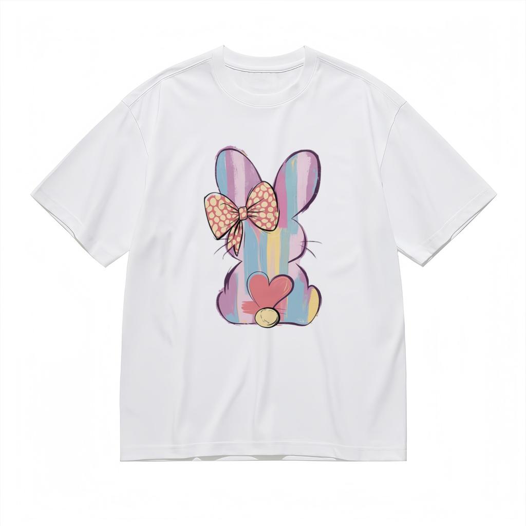 Women's Trend Fashion Classic T-Shirt Mens Womens Tees Top Heart Dot Bow Rabbit Artistic Print Tee