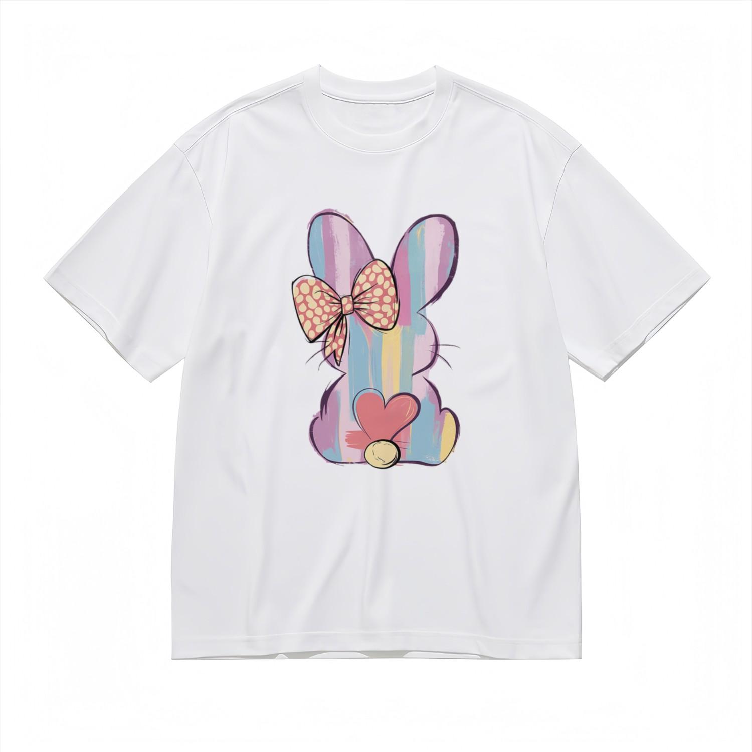 Women s Trend Fashion Classic T-Shirt Mens Womens Tees Top Heart Dot Bow Rabbit Artistic Print Tee L