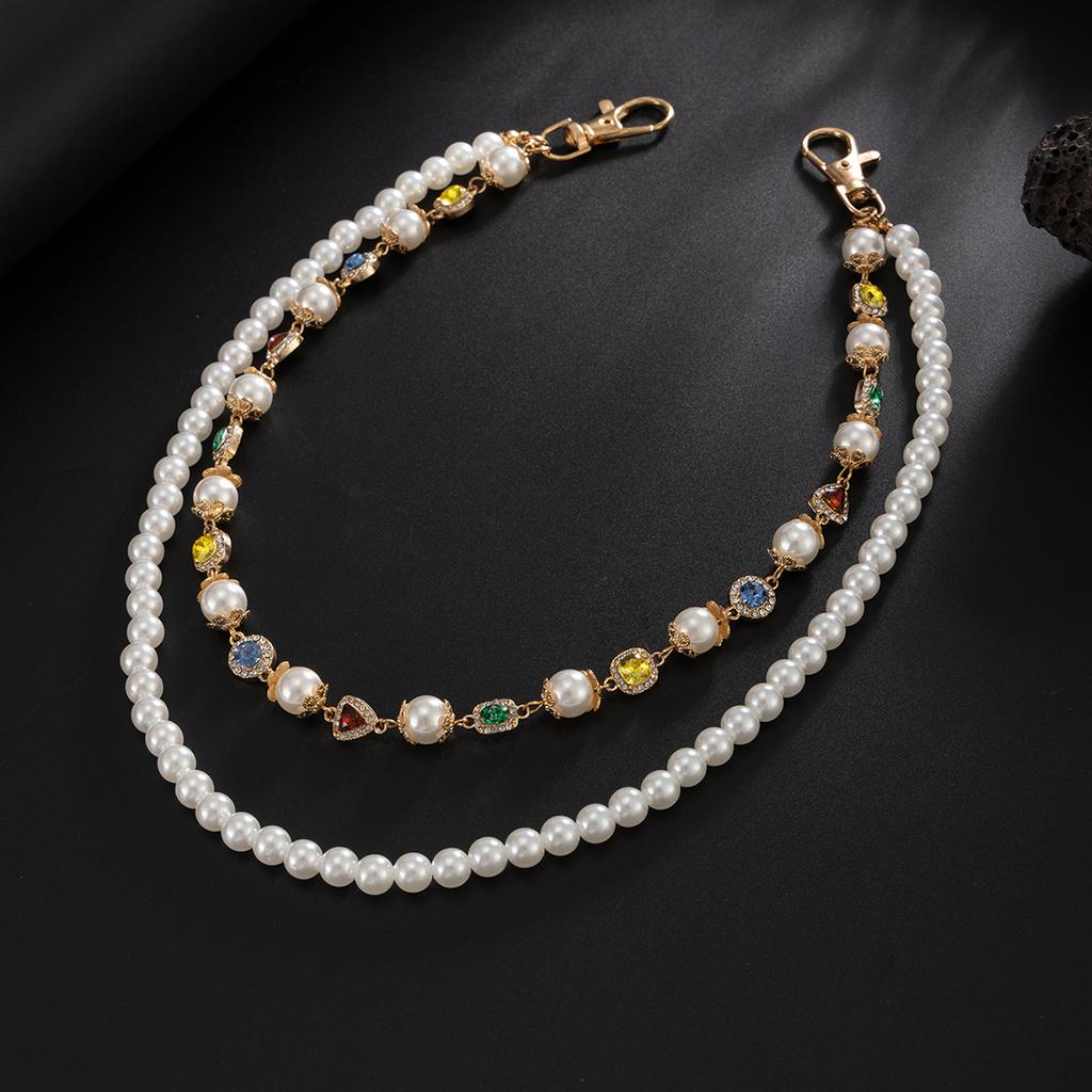 Ingemark Hip Hop Imitation Pearl Colorful Rhinestone Jeans Pants Chain Men Trend Creative Metal Pendant Bag Chain Couple Jewelry