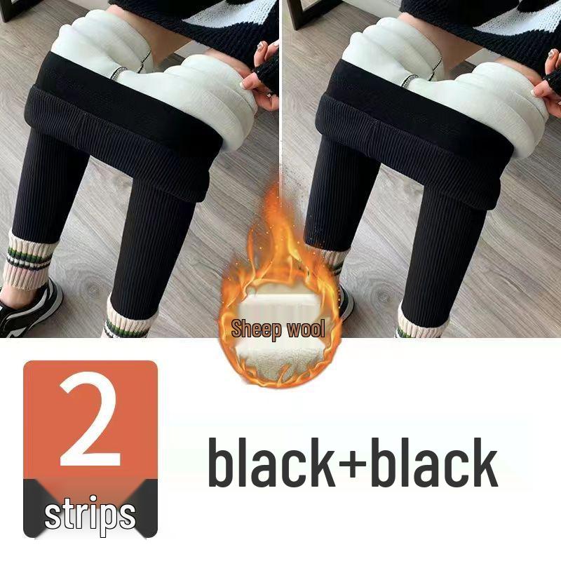 Women's Fleece-Lined High-Waist Leggings: New Autumn/Winter Style with Ribbed Ankle Cuffs, Slim Leg, and Warm Thread for Outdoor Wear.