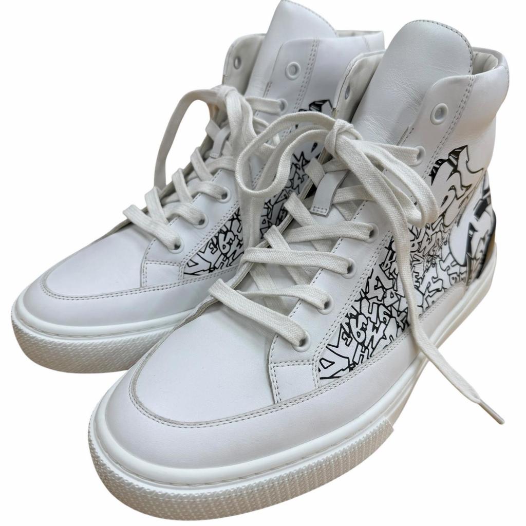 Excellent HERMES High Cut Sneakers DISTRICT White Leather Mens 41 221906 Used