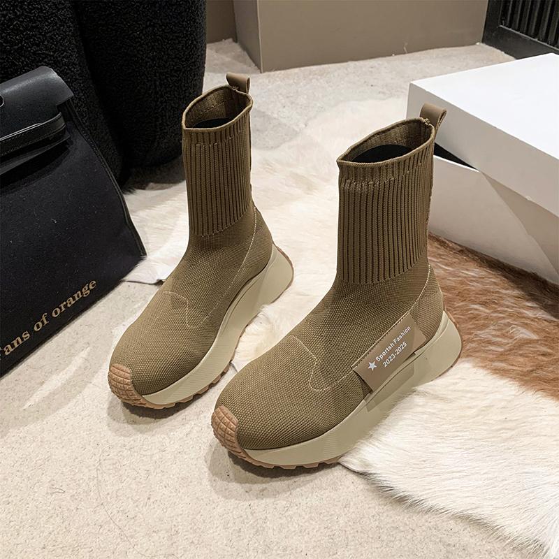 

Женские резиновые сапоги-носки с круглым носком, новинка 2024 года, горячая распродажа, зимняя женская обувь на низком каблуке, женские сапоги из плотной эластичной ткани