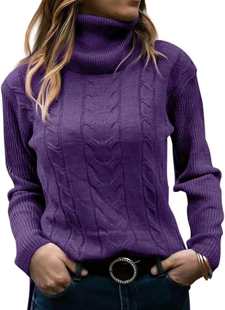 2026 Autumn/Winter Retro High Neck Solid Color Knit Sweater for Women