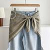 White Floral Small Silk Scarf Triangle Scarf Headscarf Belt Women's Decoration with Skirt Jeans Waist Accessories Fart Curtain