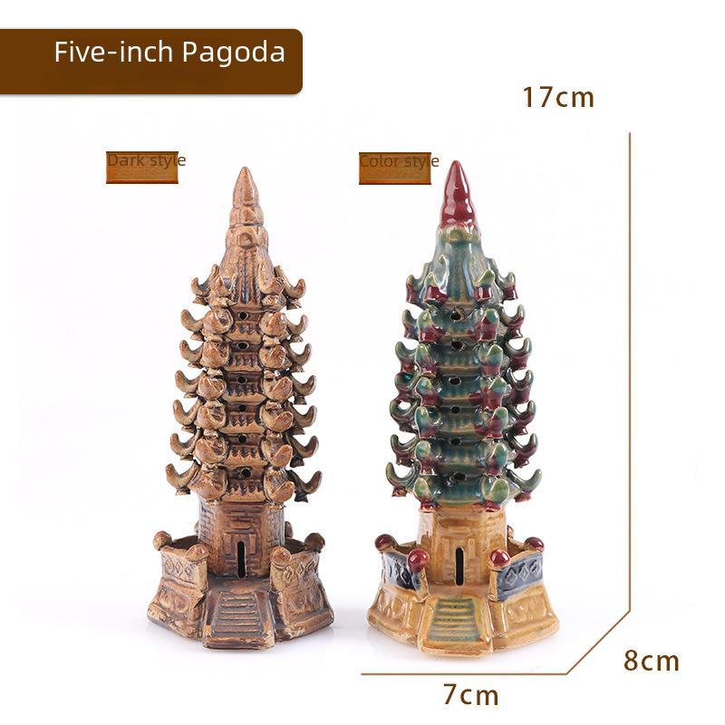 Hexagonal Pagoda Ceramic Ornament for Fish Tanks and Bonsai Sand Tables