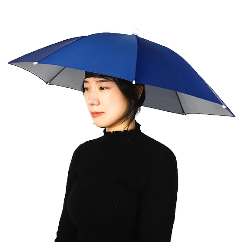 

CAWKAY Kasaboshi umbrella on head folding parasol uv cut ultraviolet light leisure hat fishing umbrella umbrella hat foldable (Blue (65cm))