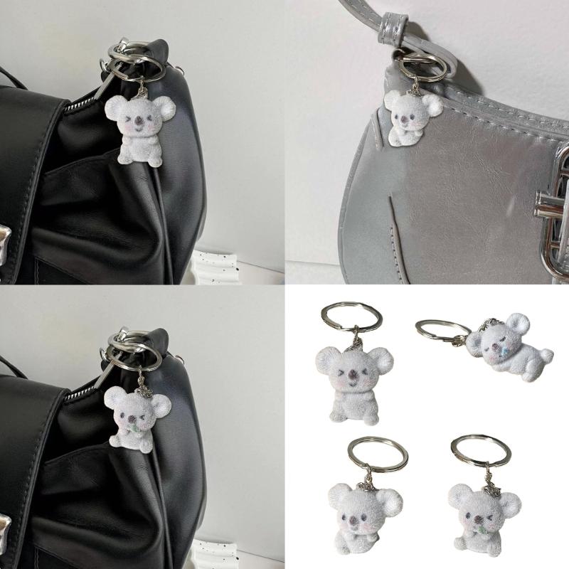 4Pcs Stylish Flocking Finish Koala Keyrings Trendy Koala Key Holder Elegant Keyrings Accessory for Fashion Enthusiasts