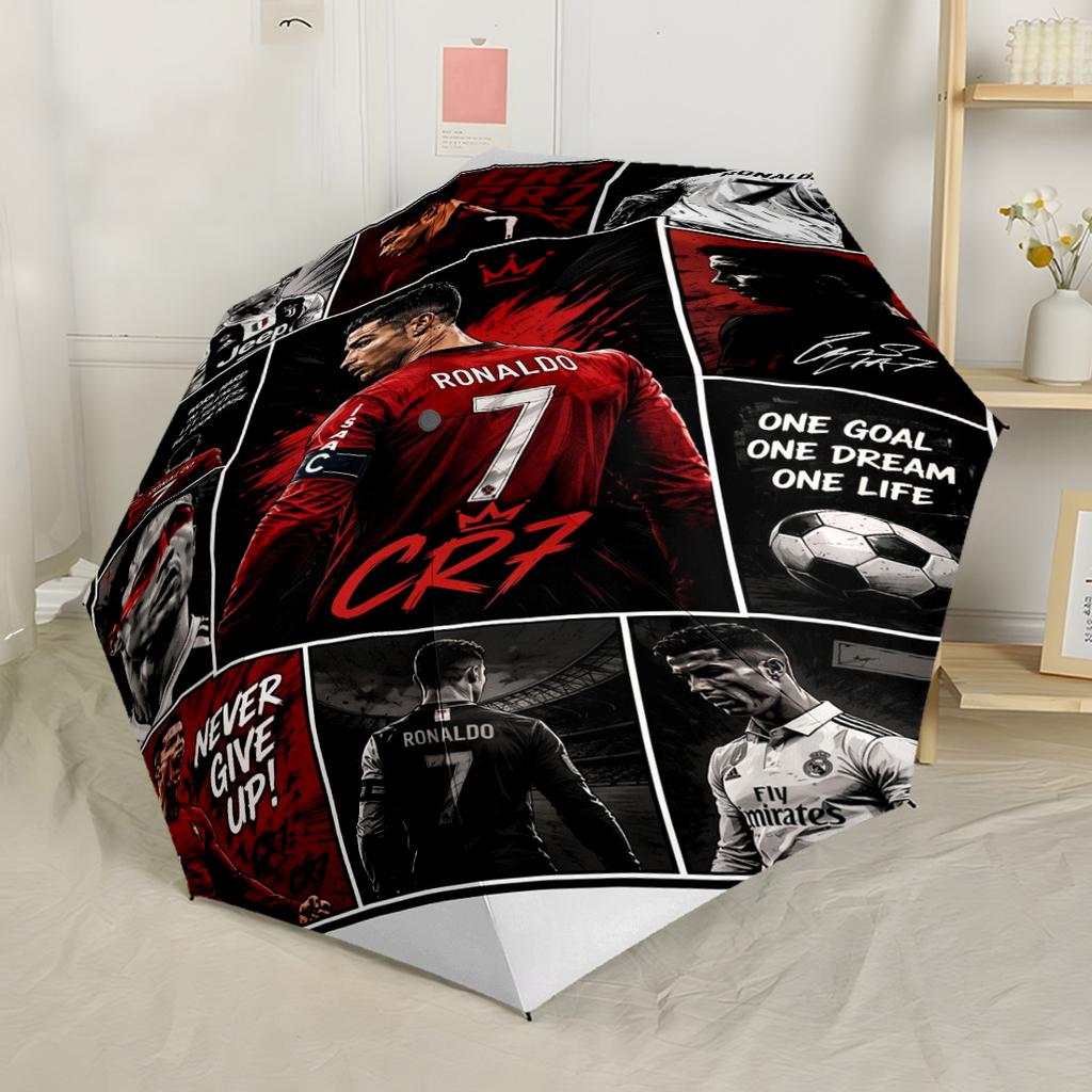 Ronaldo's Legendary Journey Compact Travel Automatic Umbrella Compact 8-Rib Design Compact Design All-Season Use Fashionable Accessory