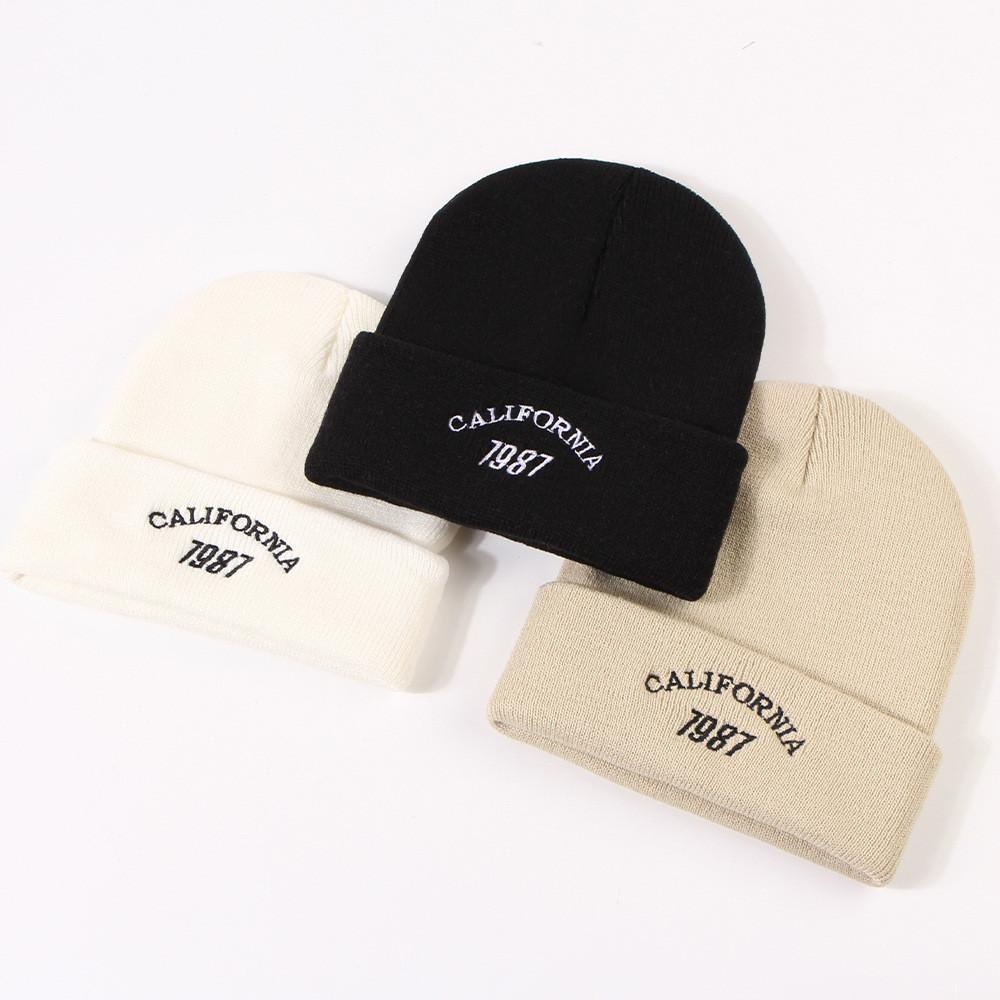 Fashionable Warm Winter Knit Hat With Embroidered Letters 1987 For Couples Traveling