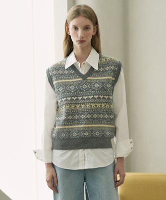 Vleti Ramswool Jacquard Knit Vest (Gray)