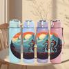 1PC Mountain Biker Sunset Retro Print 750ml Color Plastic Sports Water Bottle Leakproof Flip Straw Lid Suitable for Sports Office Home Use