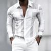 Men's Black and White Geometric Coarse Stripe Printed Long Sleeved Lapel Shirt, Retro Slim Fit Shirt, Trendy Casual Men's Top