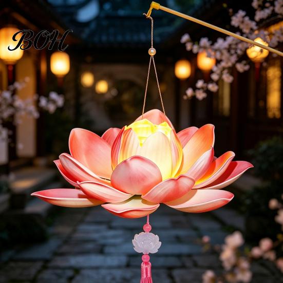 Easy Assembly Craft Kit DIY Lotus Lantern Kit, Handmade Flower Paper with LED Creative Material Set Light, Vintage Decorative Lighting for Wedding