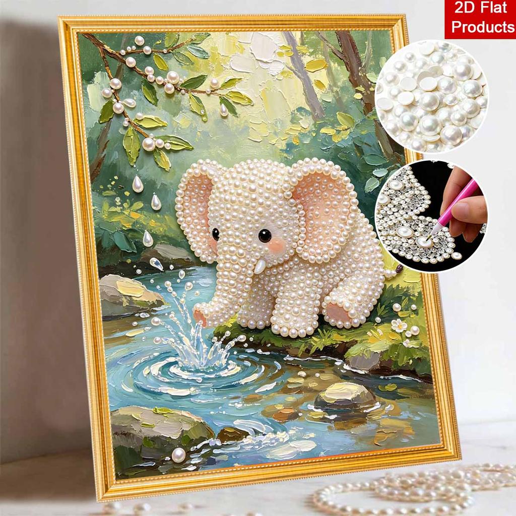 Frameless DIY Pearl Bead Painting Kit Cute Elephant Pattern Creative Relaxing Craft Canvas Home Decor Adult Gift for Kids