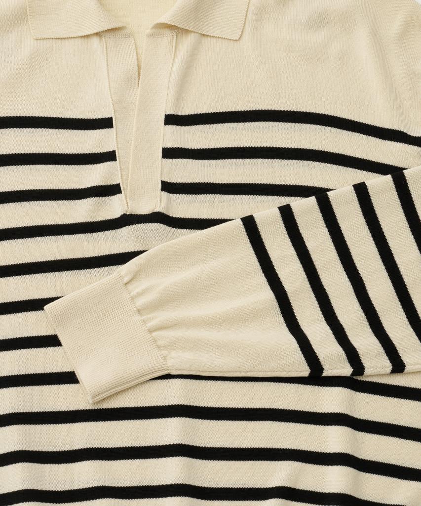 ANOTHER OFFICE Sailor Silk Open-Collar Knit (Ecru-Black)