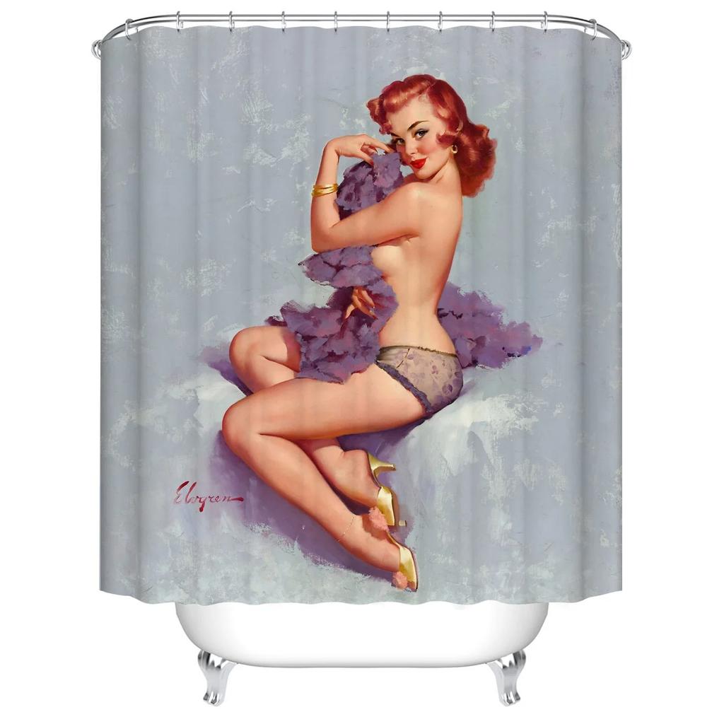 Cartoon Girl Printed 3d Bath Curtains Waterproof Polyester Fabric Washable Bathroom Shower Curtain Screen with Hooks Accessories